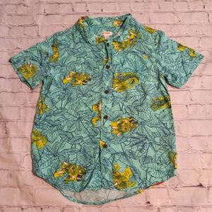 EUC Boys 8/10 Cat & Jack Short Sleeve Dinosaur Print Button Up Shirt w/ Collar